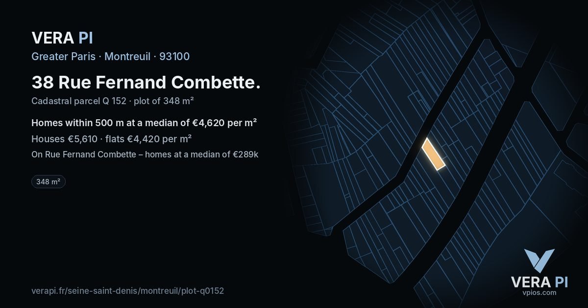 38 Rue Fernand Combette, Montreuil at night – the plot lit, the parcels around coloured by the prices near them