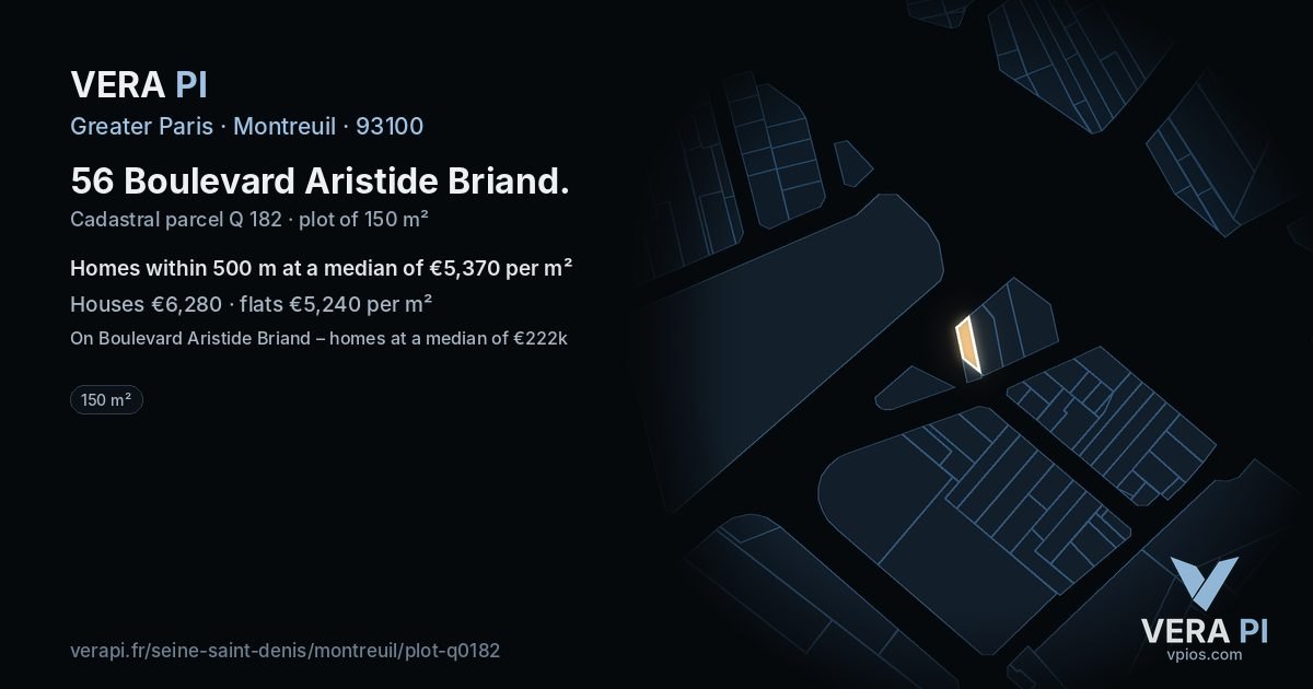 56 Boulevard Aristide Briand, Montreuil at night – the plot lit, the parcels around coloured by the prices near them