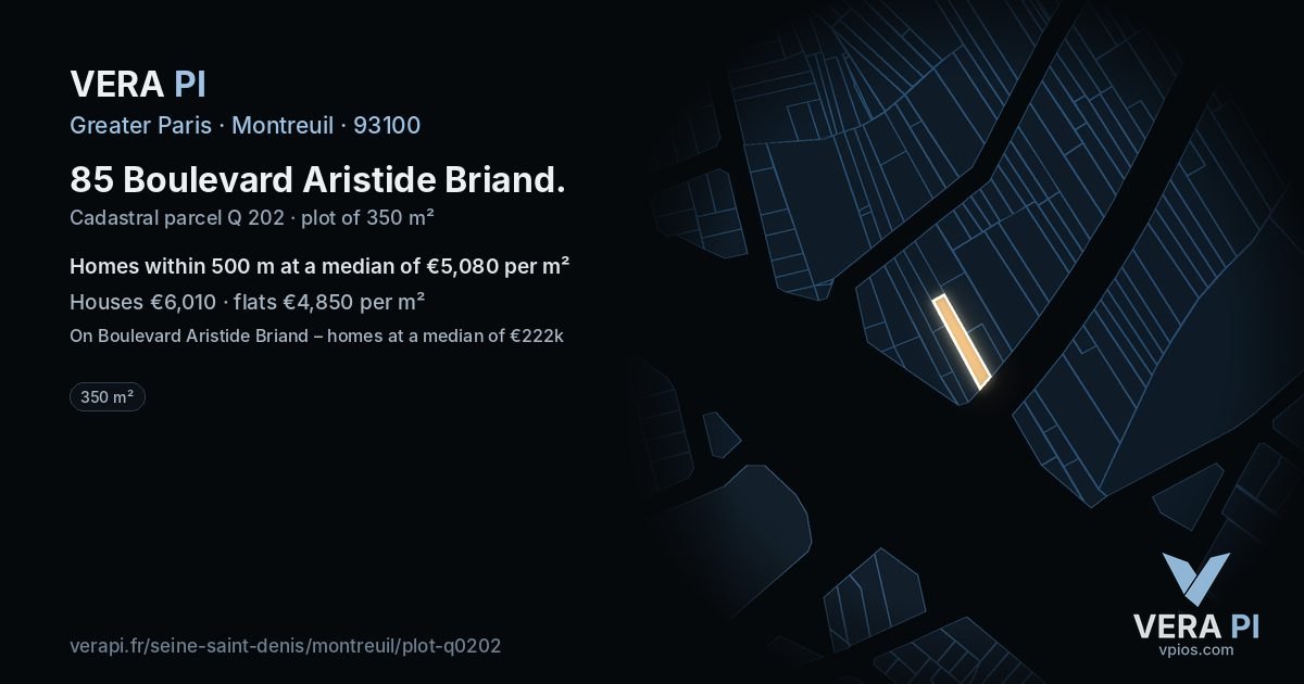85 Boulevard Aristide Briand, Montreuil at night – the plot lit, the parcels around coloured by the prices near them