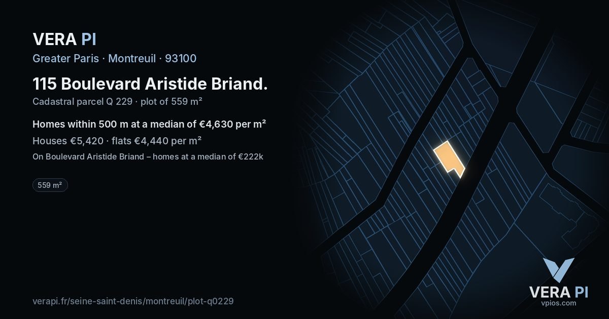 115 Boulevard Aristide Briand, Montreuil at night – the plot lit, the parcels around coloured by the prices near them