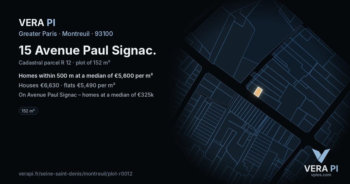 15 Avenue Paul Signac, Montreuil at night – the plot lit, the parcels around coloured by the prices near them