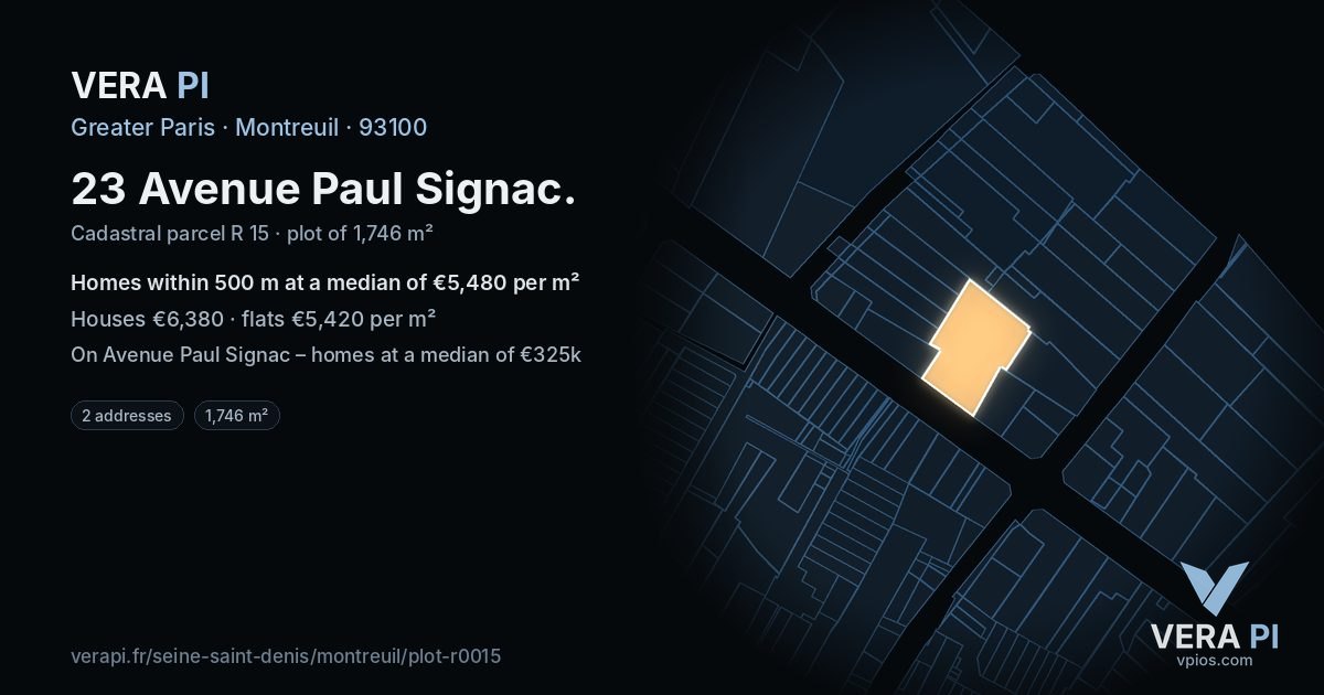 23 Avenue Paul Signac, Montreuil at night – the plot lit, the parcels around coloured by the prices near them