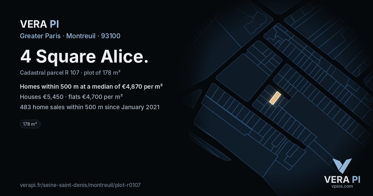 4 Square Alice, Montreuil at night – the plot lit, the parcels around coloured by the prices near them