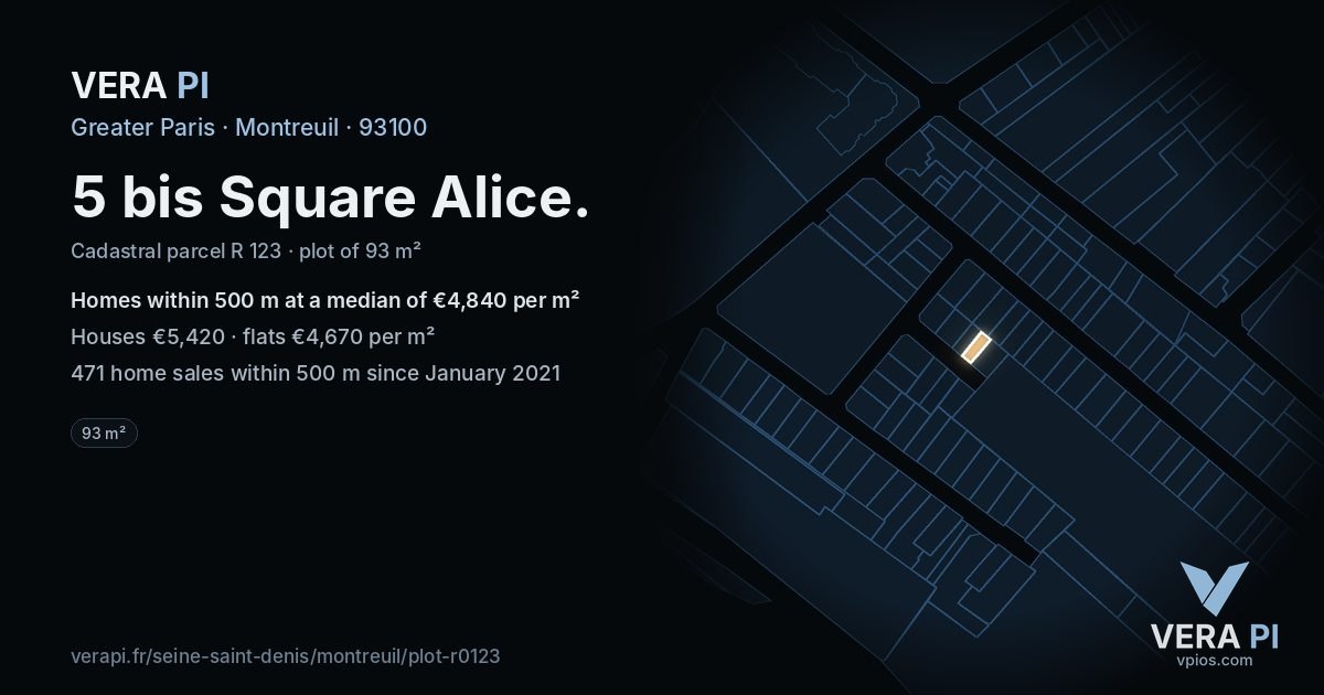 5 bis Square Alice, Montreuil at night – the plot lit, the parcels around coloured by the prices near them