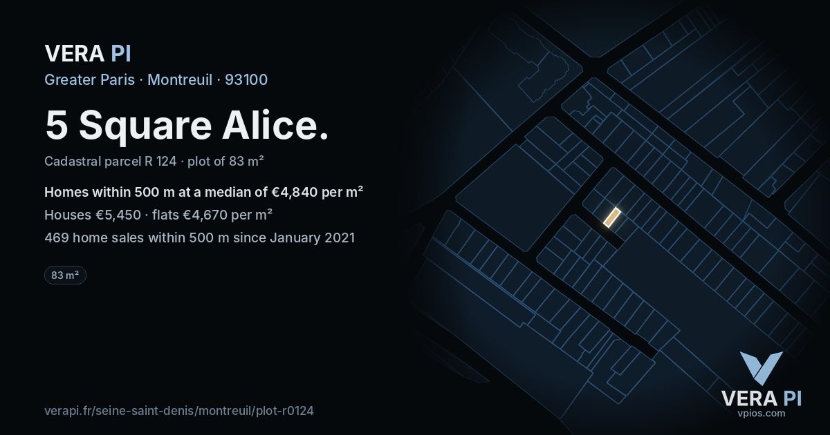 5 Square Alice, Montreuil at night – the plot lit, the parcels around coloured by the prices near them