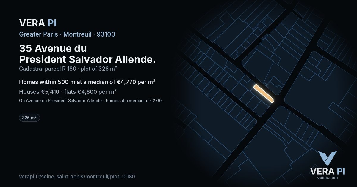 35 Avenue du President Salvador Allende, Montreuil at night – the plot lit, the parcels around coloured by the prices near them