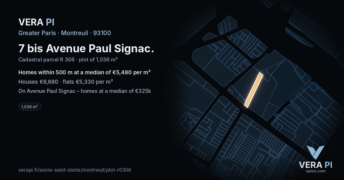 7 bis Avenue Paul Signac, Montreuil at night – the plot lit, the parcels around coloured by the prices near them