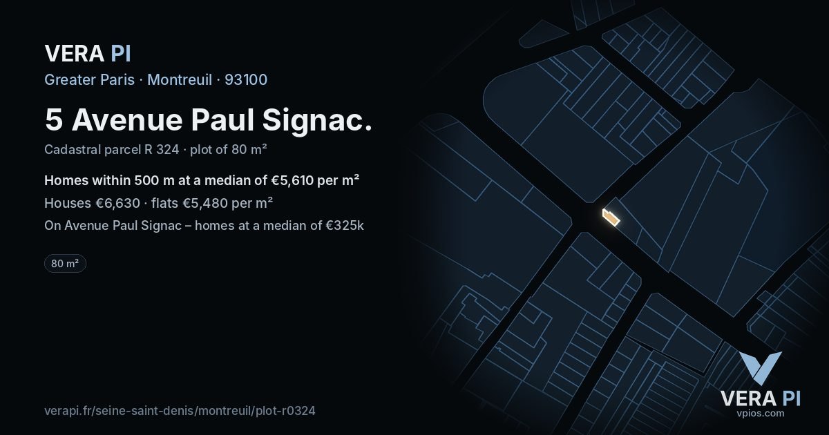 5 Avenue Paul Signac, Montreuil at night – the plot lit, the parcels around coloured by the prices near them