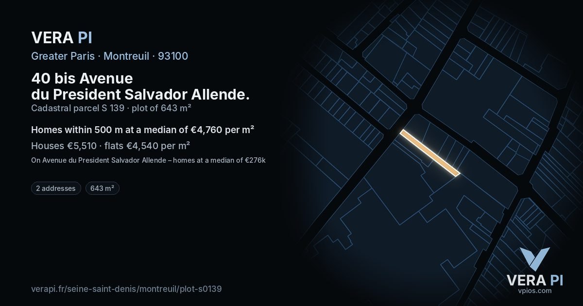 40 bis Avenue du President Salvador Allende, Montreuil at night – the plot lit, the parcels around coloured by the prices near them
