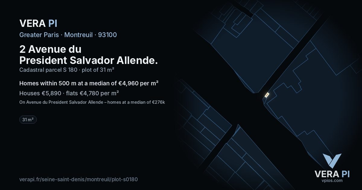 2 Avenue du President Salvador Allende, Montreuil at night – the plot lit, the parcels around coloured by the prices near them