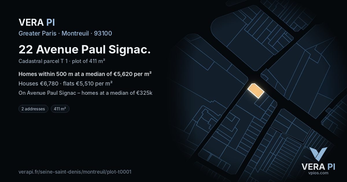 22 Avenue Paul Signac, Montreuil at night – the plot lit, the parcels around coloured by the prices near them