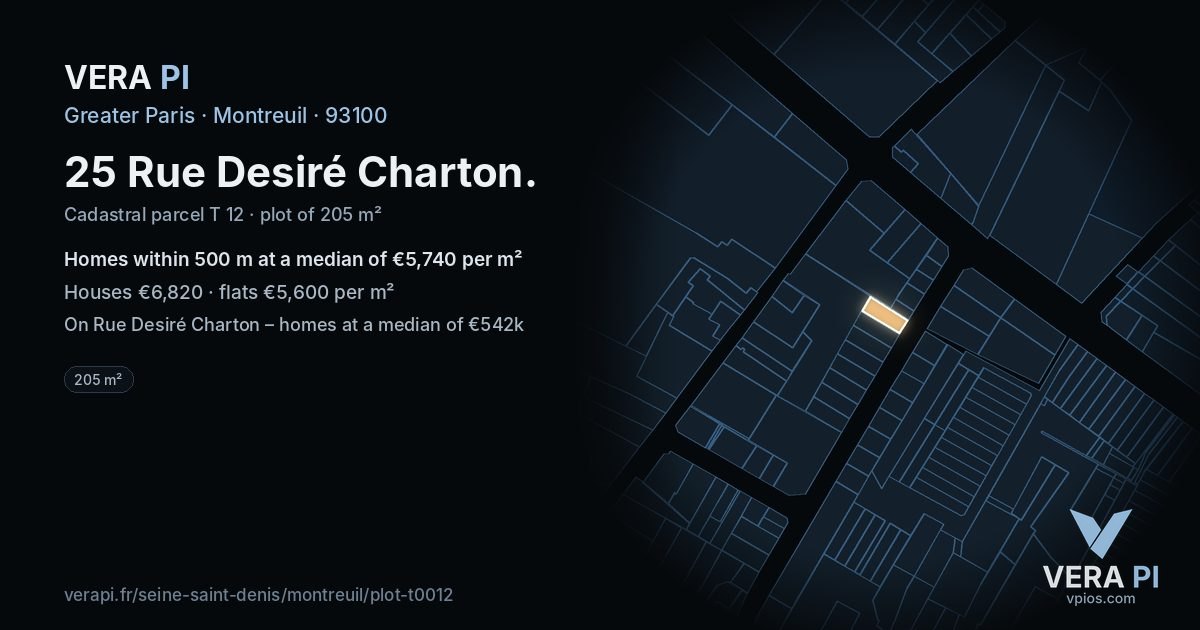25 Rue Desiré Charton, Montreuil at night – the plot lit, the parcels around coloured by the prices near them