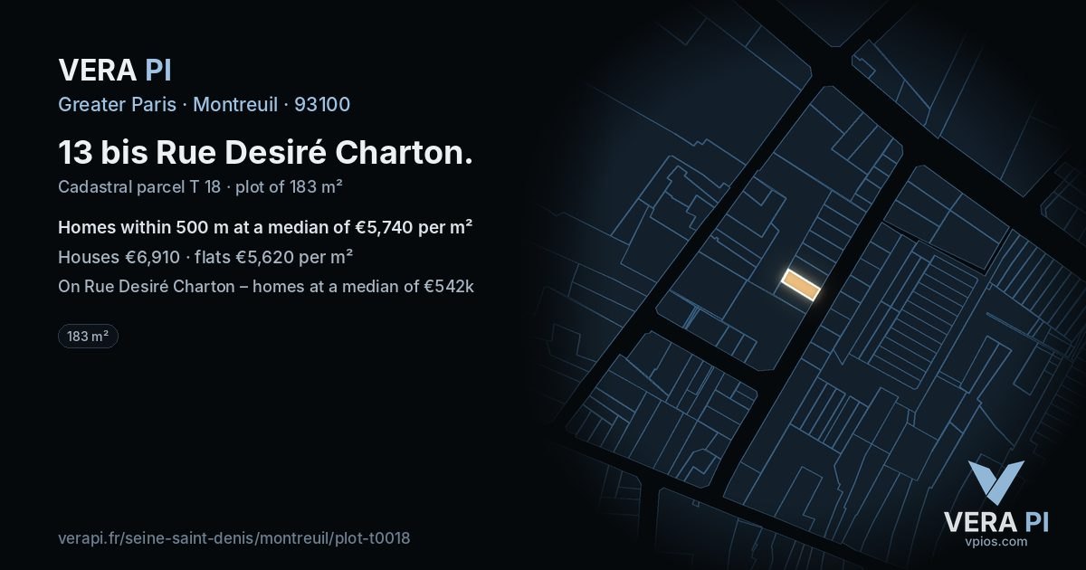 13 bis Rue Desiré Charton, Montreuil at night – the plot lit, the parcels around coloured by the prices near them