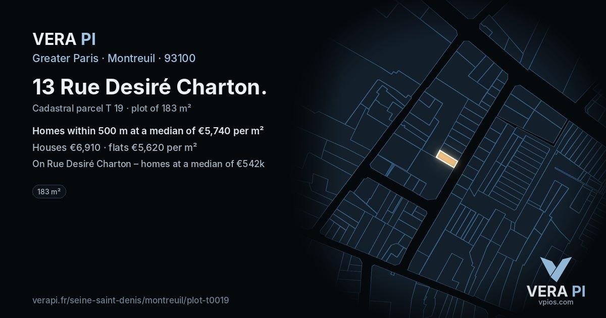 13 Rue Desiré Charton, Montreuil at night – the plot lit, the parcels around coloured by the prices near them