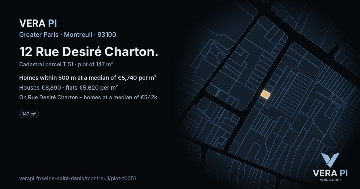 12 Rue Desiré Charton, Montreuil at night – the plot lit, the parcels around coloured by the prices near them