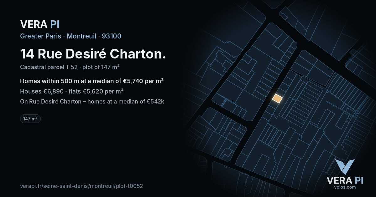 14 Rue Desiré Charton, Montreuil at night – the plot lit, the parcels around coloured by the prices near them