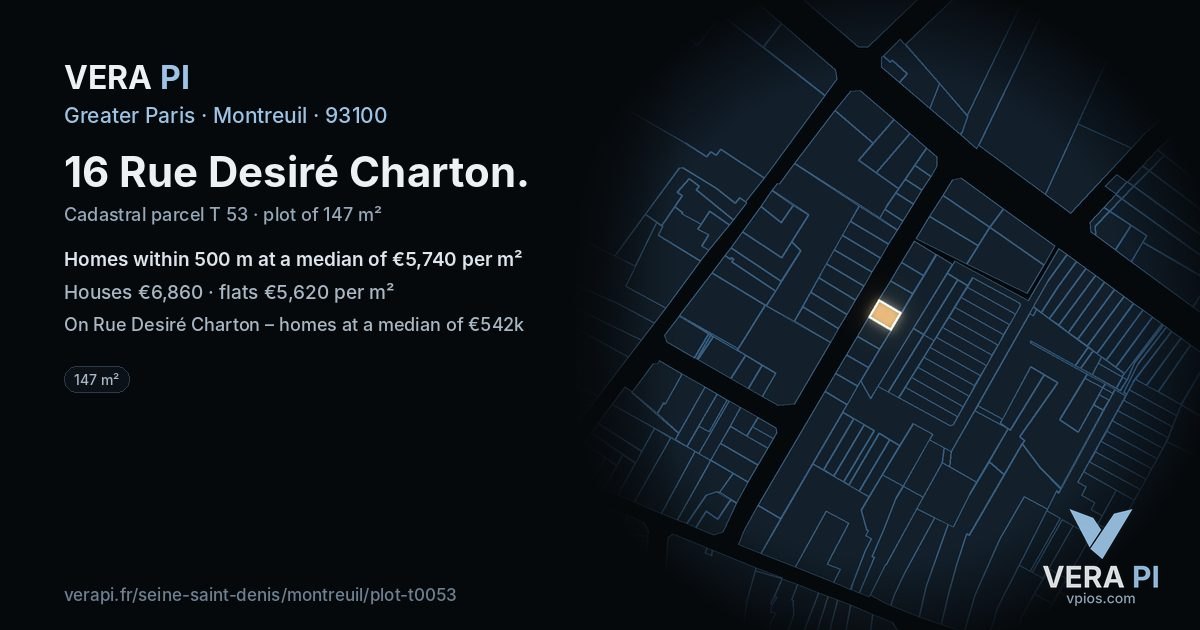 16 Rue Desiré Charton, Montreuil at night – the plot lit, the parcels around coloured by the prices near them