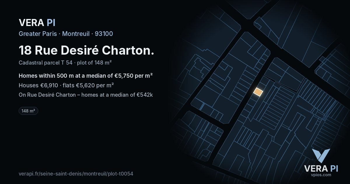 18 Rue Desiré Charton, Montreuil at night – the plot lit, the parcels around coloured by the prices near them