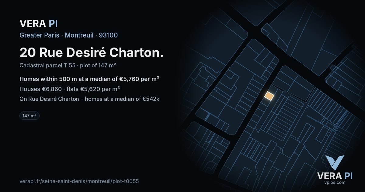 20 Rue Desiré Charton, Montreuil at night – the plot lit, the parcels around coloured by the prices near them