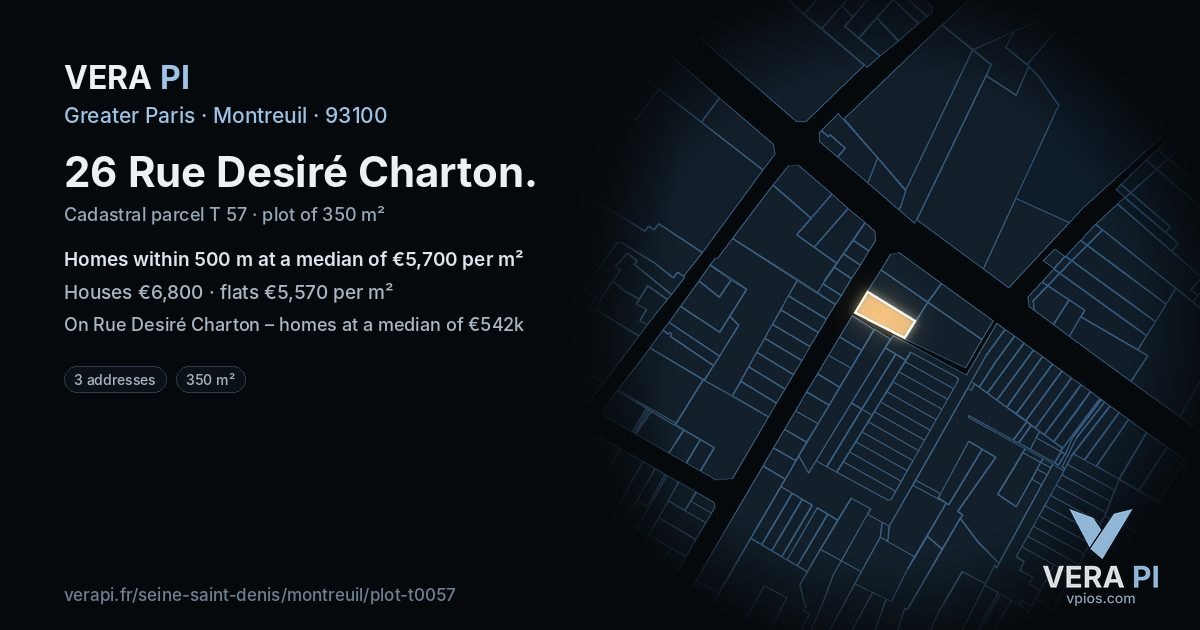 26 Rue Desiré Charton, Montreuil at night – the plot lit, the parcels around coloured by the prices near them