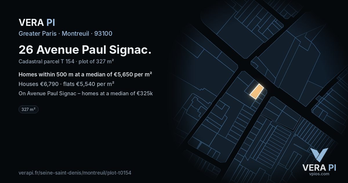 26 Avenue Paul Signac, Montreuil at night – the plot lit, the parcels around coloured by the prices near them