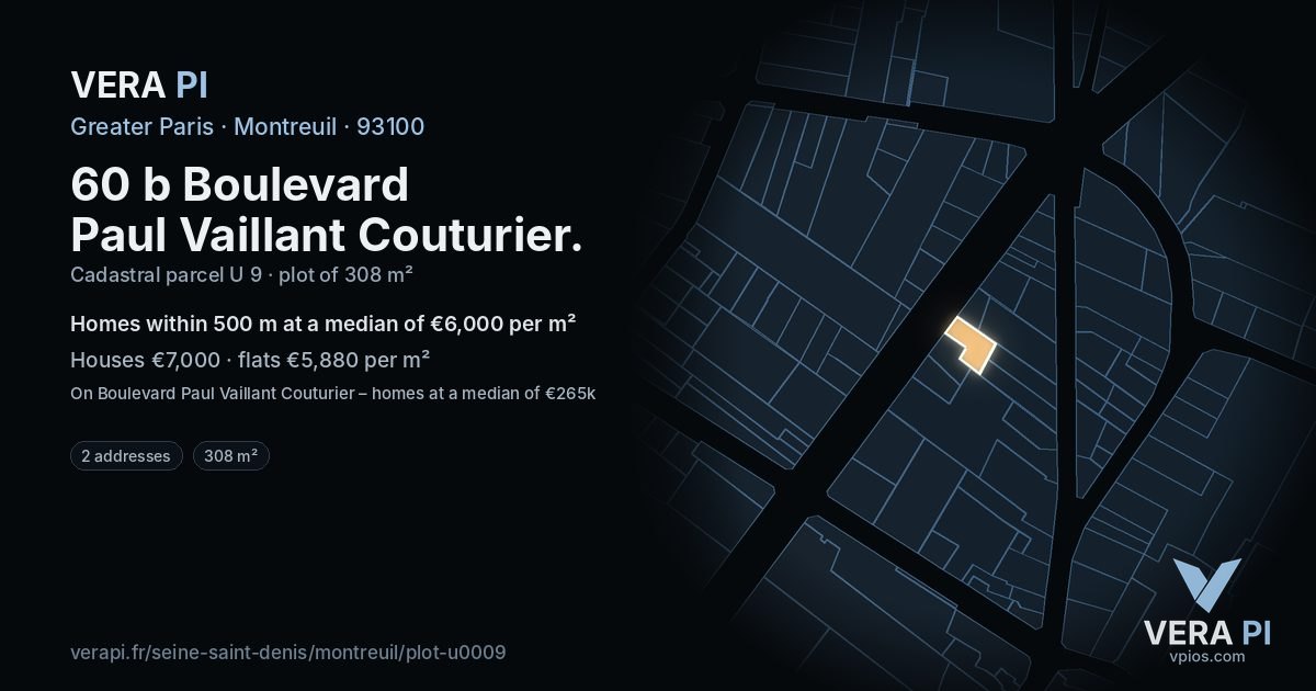 60 b Boulevard Paul Vaillant Couturier, Montreuil at night – the plot lit, the parcels around coloured by the prices near them