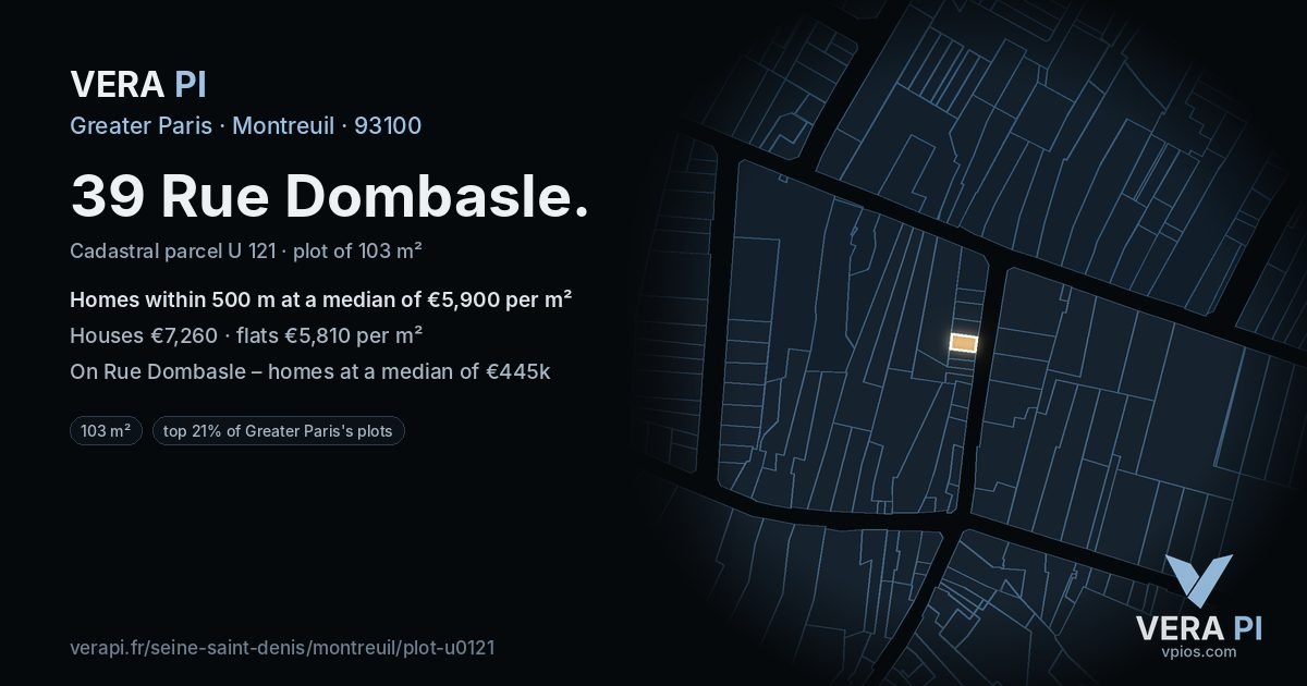 39 Rue Dombasle, Montreuil at night – the plot lit, the parcels around coloured by the prices near them