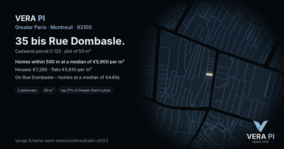 35 bis Rue Dombasle, Montreuil at night – the plot lit, the parcels around coloured by the prices near them