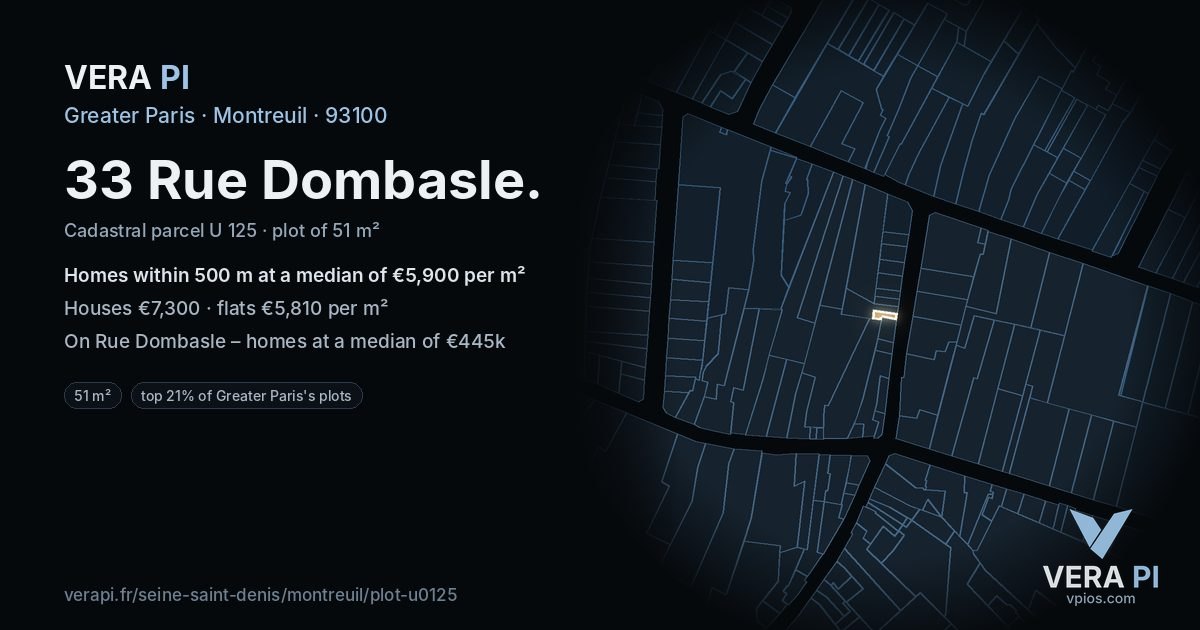 33 Rue Dombasle, Montreuil at night – the plot lit, the parcels around coloured by the prices near them
