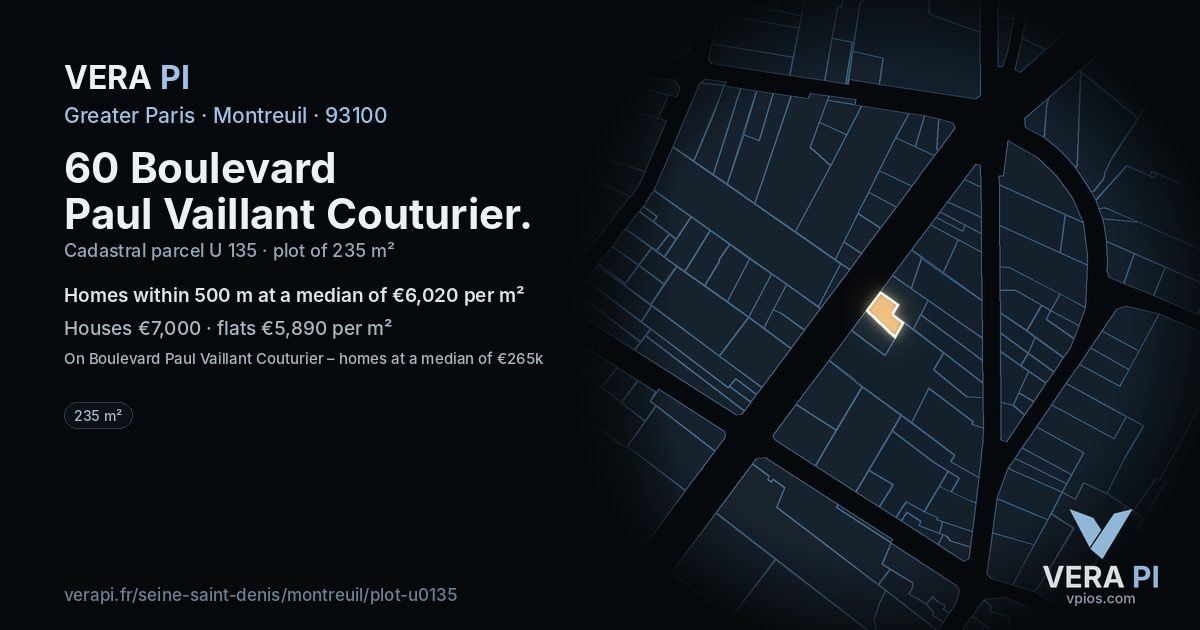 60 Boulevard Paul Vaillant Couturier, Montreuil at night – the plot lit, the parcels around coloured by the prices near them