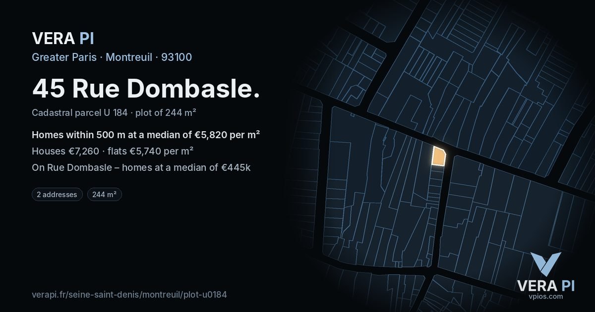 45 Rue Dombasle, Montreuil at night – the plot lit, the parcels around coloured by the prices near them