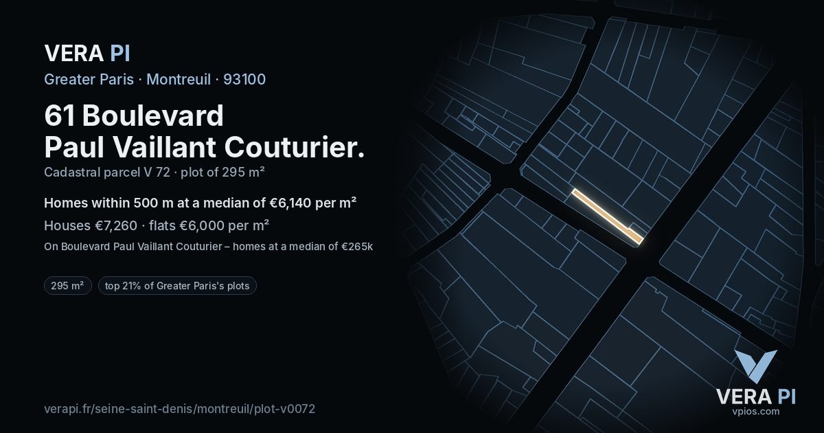61 Boulevard Paul Vaillant Couturier, Montreuil at night – the plot lit, the parcels around coloured by the prices near them