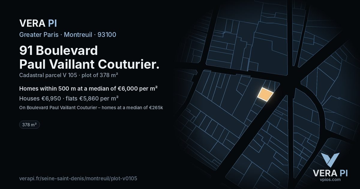 91 Boulevard Paul Vaillant Couturier, Montreuil at night – the plot lit, the parcels around coloured by the prices near them