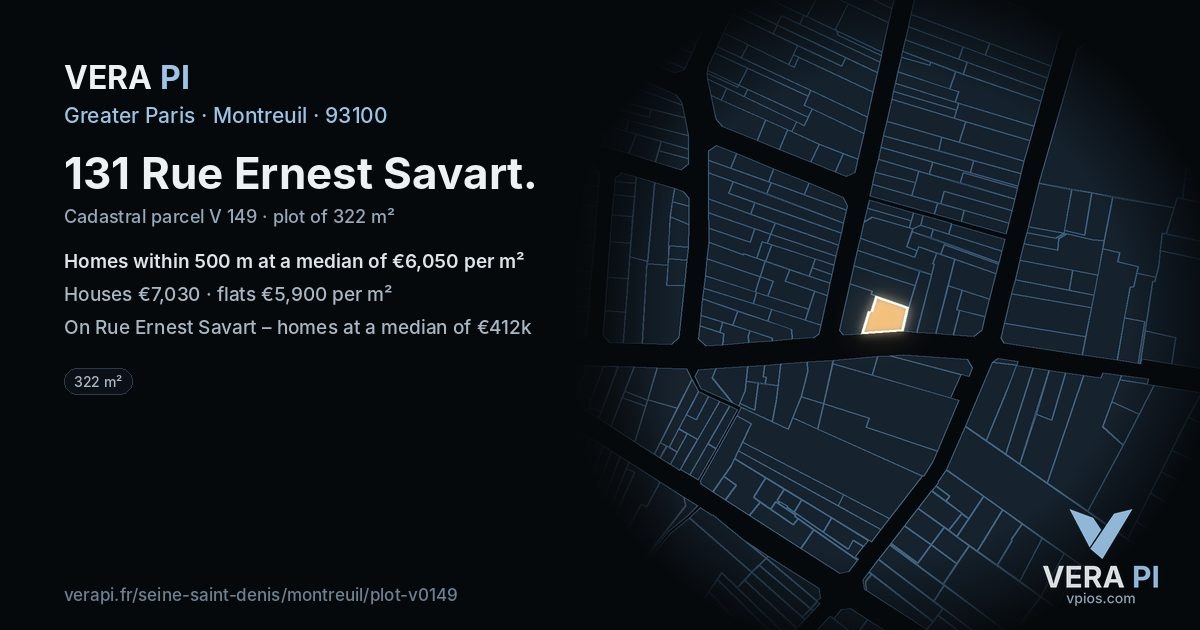 131 Rue Ernest Savart, Montreuil at night – the plot lit, the parcels around coloured by the prices near them