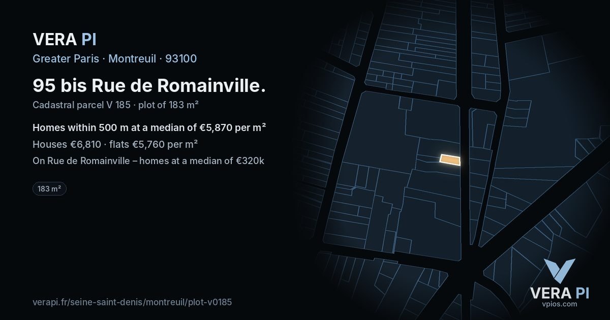 95 bis Rue de Romainville, Montreuil at night – the plot lit, the parcels around coloured by the prices near them