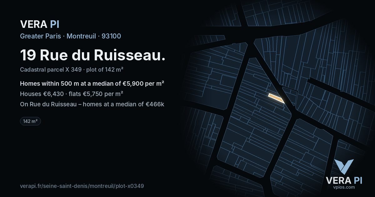 19 Rue du Ruisseau, Montreuil at night – the plot lit, the parcels around coloured by the prices near them