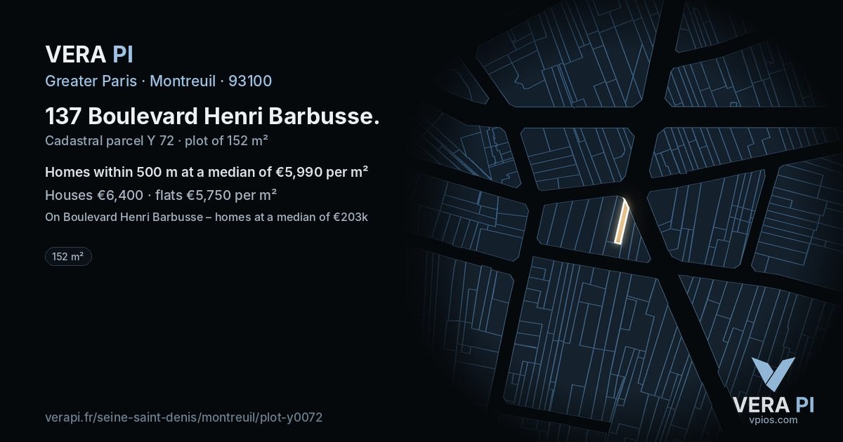 137 Boulevard Henri Barbusse, Montreuil at night – the plot lit, the parcels around coloured by the prices near them