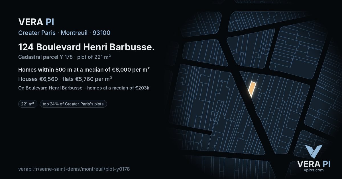 124 Boulevard Henri Barbusse, Montreuil at night – the plot lit, the parcels around coloured by the prices near them