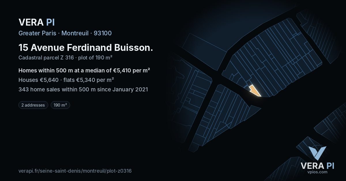15 Avenue Ferdinand Buisson, Montreuil at night – the plot lit, the parcels around coloured by the prices near them