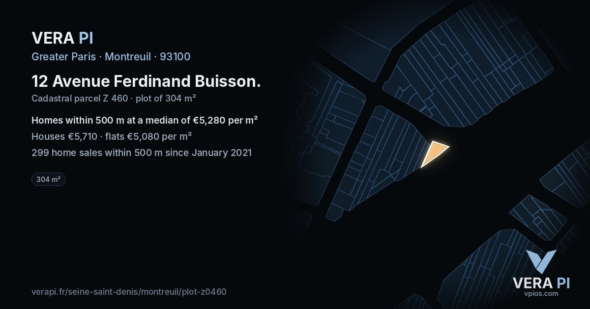 12 Avenue Ferdinand Buisson, Montreuil at night – the plot lit, the parcels around coloured by the prices near them