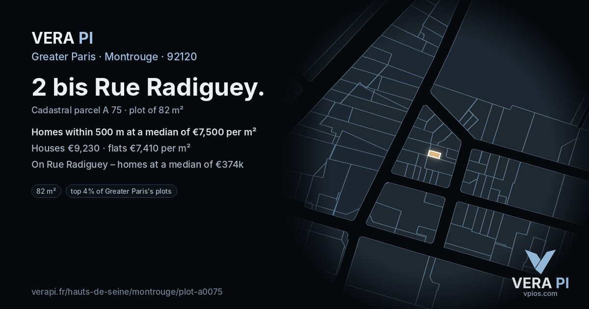 2 bis Rue Radiguey, Montrouge at night – the plot lit, the parcels around coloured by the prices near them