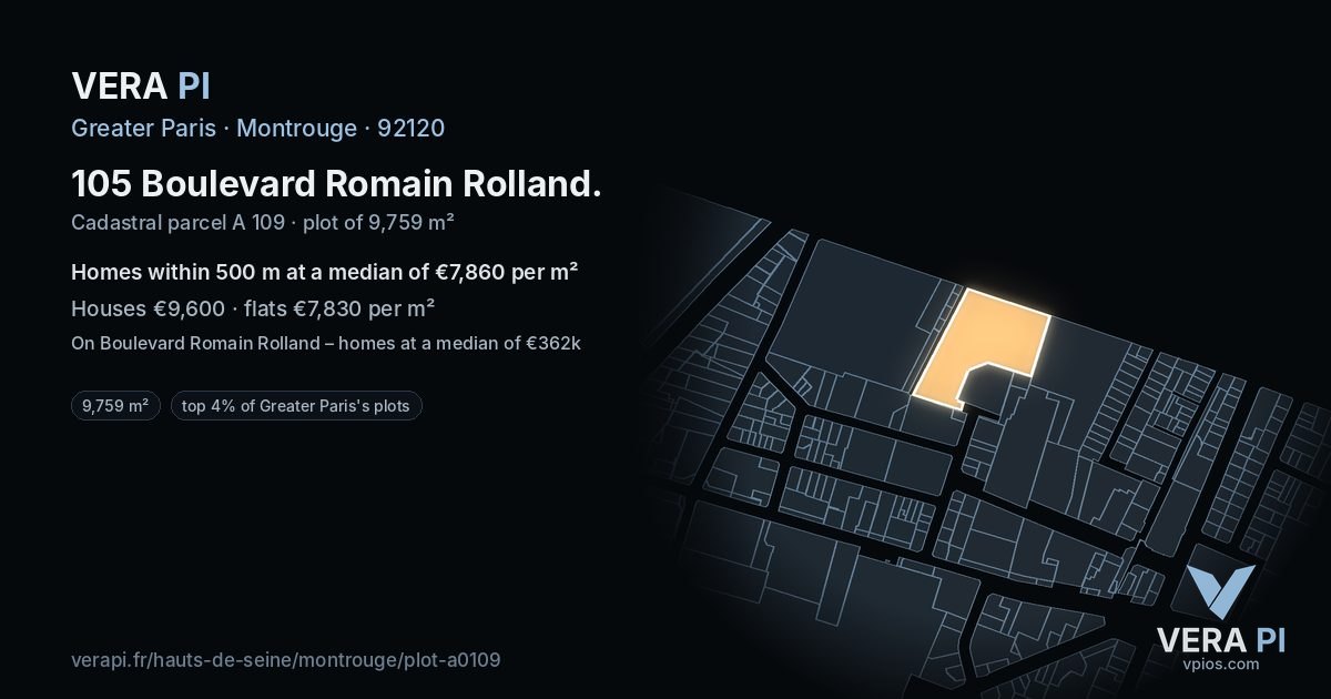 105 Boulevard Romain Rolland, Montrouge at night – the plot lit, the parcels around coloured by the prices near them