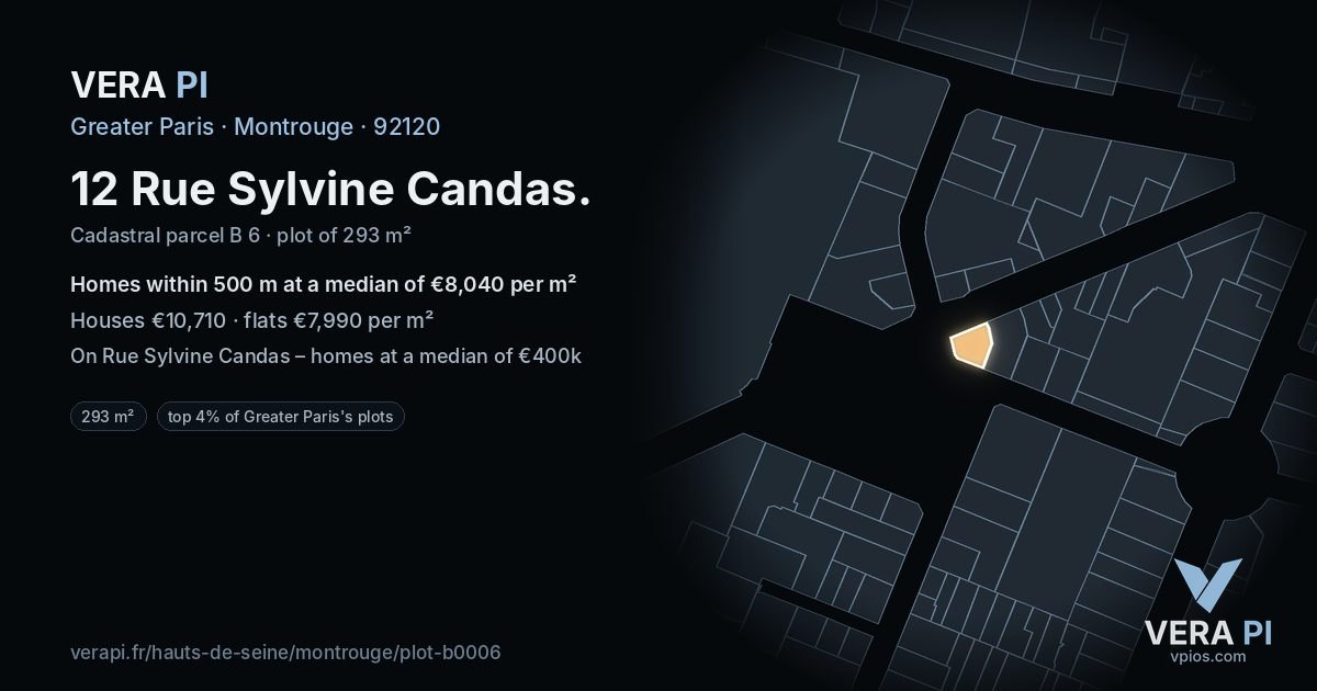 12 Rue Sylvine Candas, Montrouge at night – the plot lit, the parcels around coloured by the prices near them