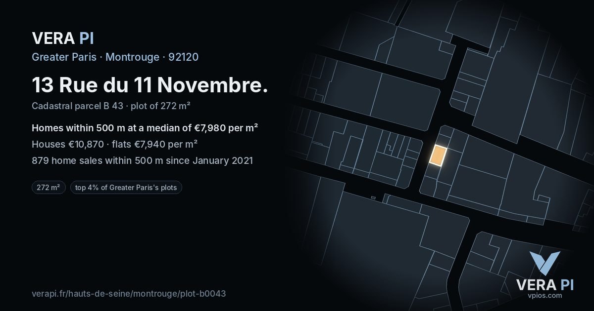 13 Rue du 11 Novembre, Montrouge at night – the plot lit, the parcels around coloured by the prices near them