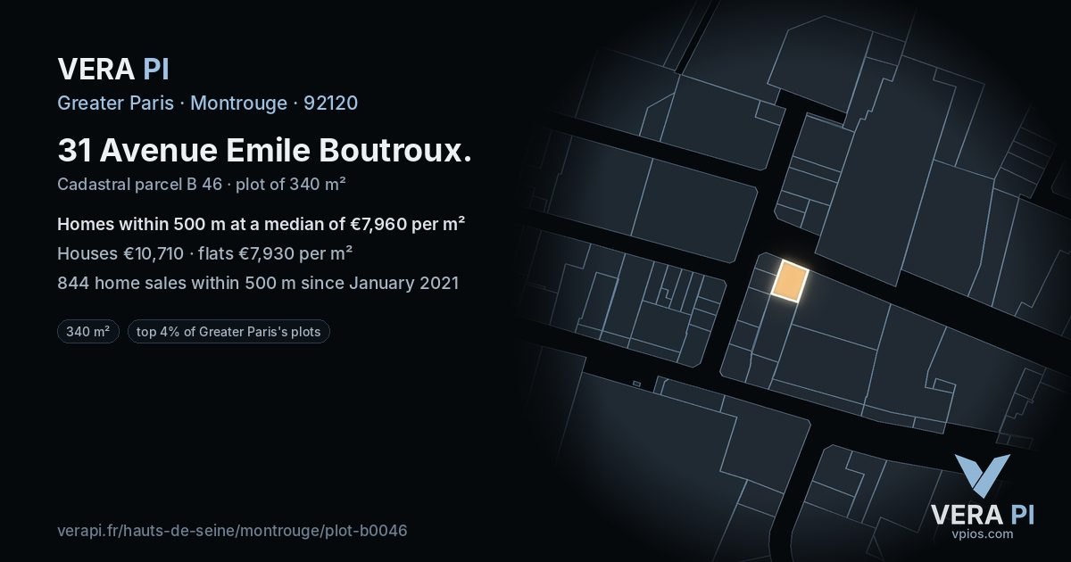 31 Avenue Emile Boutroux, Montrouge at night – the plot lit, the parcels around coloured by the prices near them