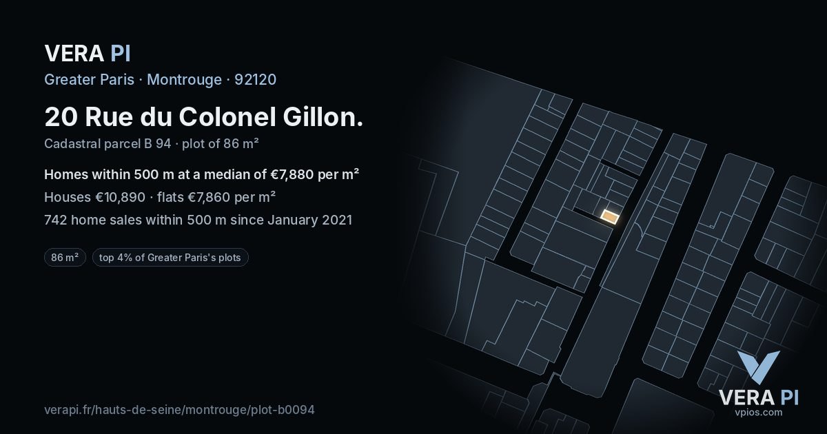 20 Rue du Colonel Gillon, Montrouge at night – the plot lit, the parcels around coloured by the prices near them