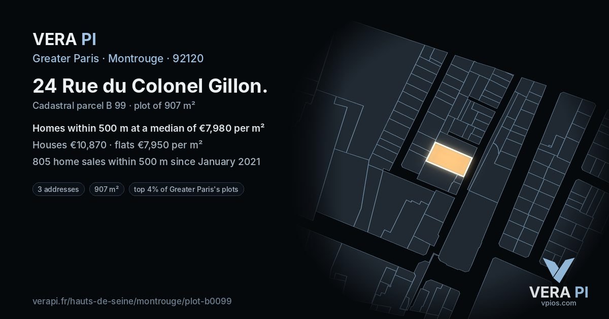 24 Rue du Colonel Gillon, Montrouge at night – the plot lit, the parcels around coloured by the prices near them