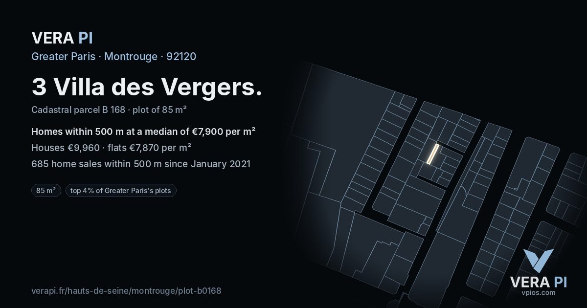 3 Villa des Vergers, Montrouge at night – the plot lit, the parcels around coloured by the prices near them