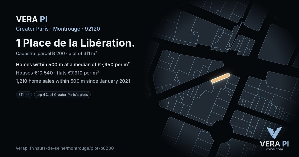 1 Place de la Libération, Montrouge at night – the plot lit, the parcels around coloured by the prices near them