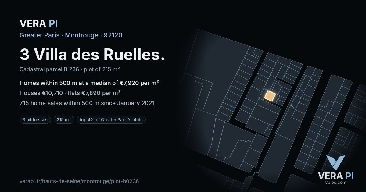 3 Villa des Ruelles, Montrouge at night – the plot lit, the parcels around coloured by the prices near them
